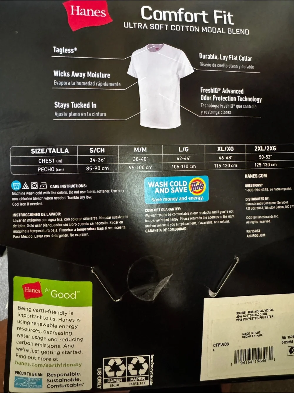 Hanes White Crew Neck Tagless T-Shirt Pack - Large